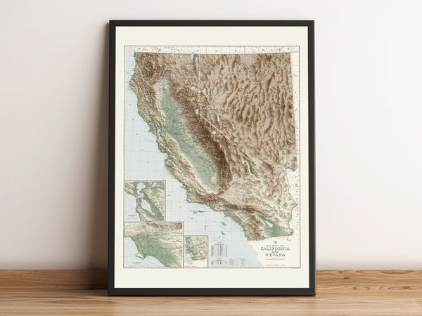 California and Nevada Vintage Topographic Map