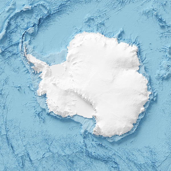 Antarctica Shaded Relief Map - With Oceanfloor