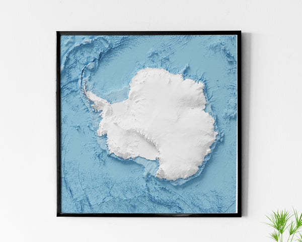 Antarctica Shaded Relief Map - With Oceanfloor