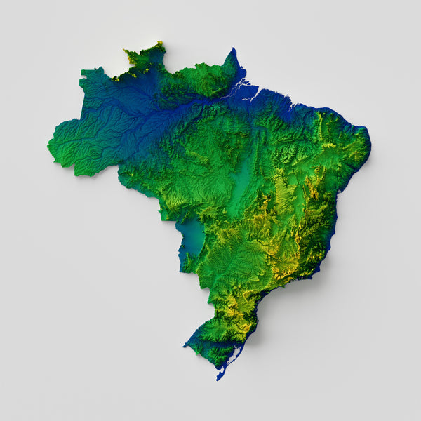 Brazil Shaded Relief Colourized (Flag Colours)