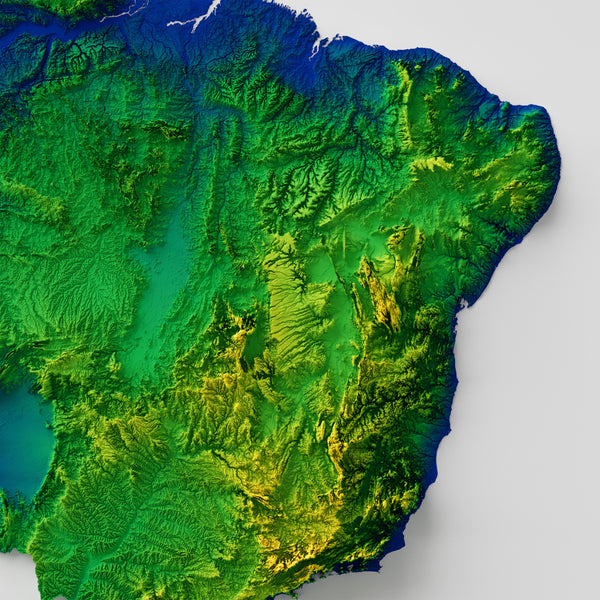 Brazil Shaded Relief Colourized (Flag Colours)