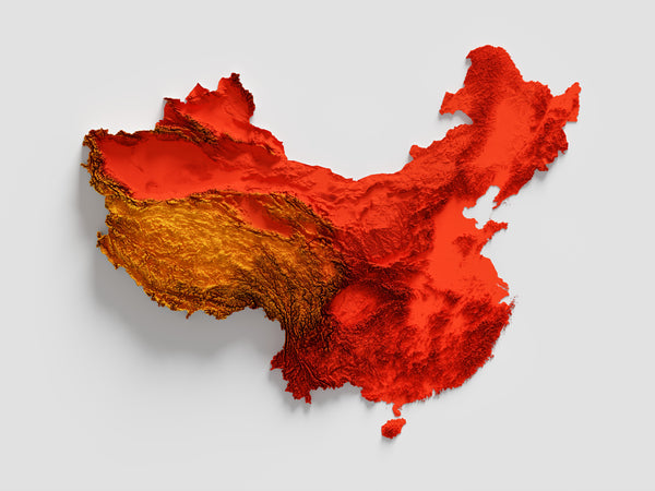 China Shaded Relief - Flag Colours