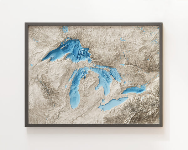 Great Lakes Shaded Relief Bathymetry Map