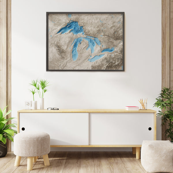 Great Lakes Shaded Relief Bathymetry Map