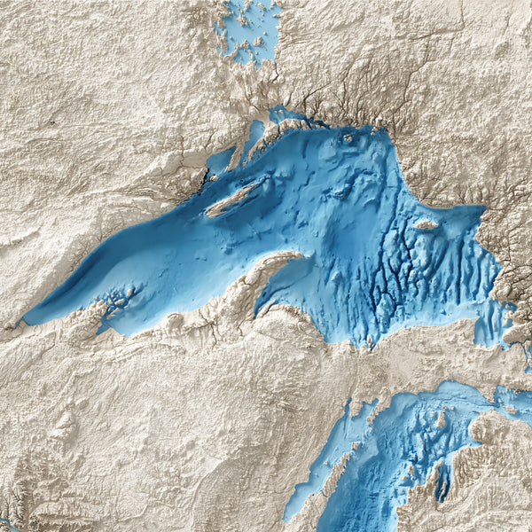 Great Lakes Shaded Relief Bathymetry Map