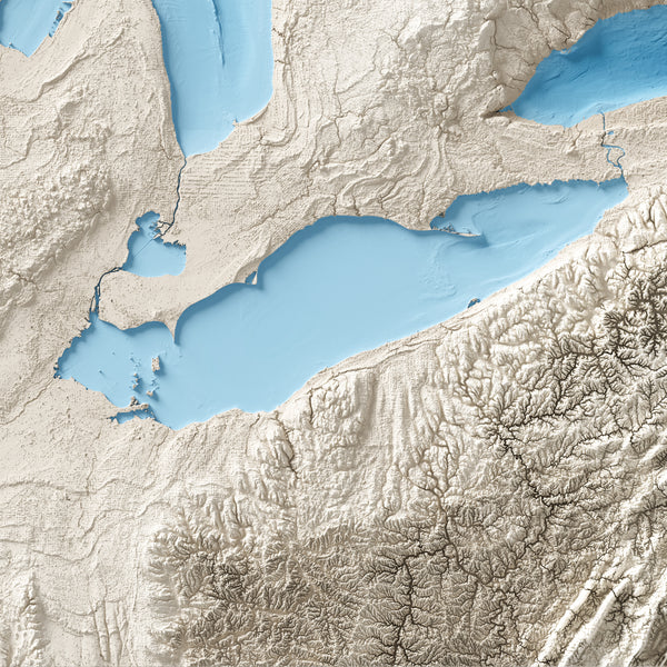 Great Lakes Shaded Relief Bathymetry Map