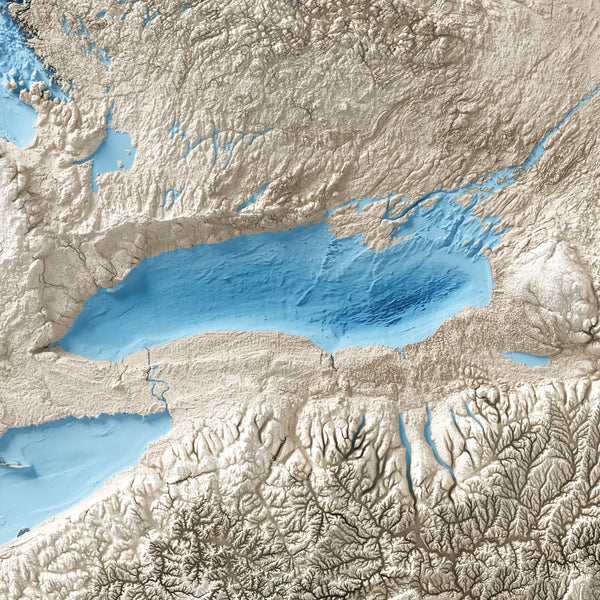 Great Lakes Shaded Relief Bathymetry Map
