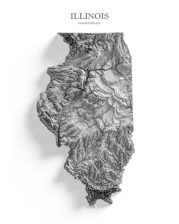 Illinois Shaded Relief (Black & White)