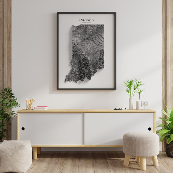 Indiana Shaded Relief (Black & White)
