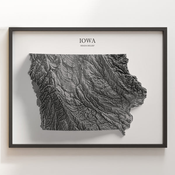 Iowa Shaded Relief (Black & White)