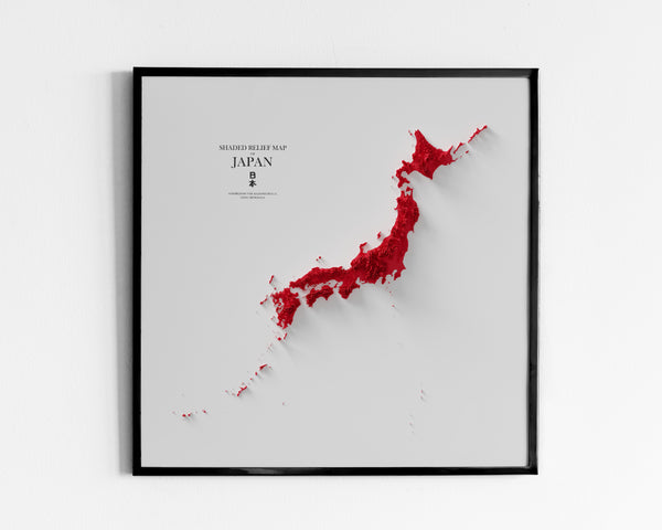 Japan Shaded Relief Colourized (Flag Colours)