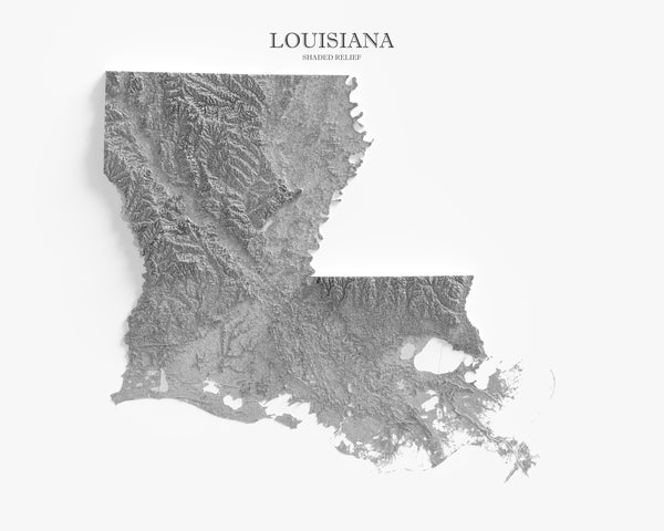 Louisiana Shaded Relief (Black & White)