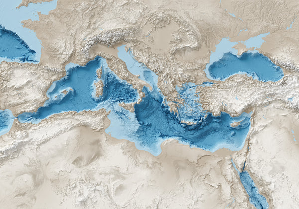 Mediterranean Sea Shaded Relief Map