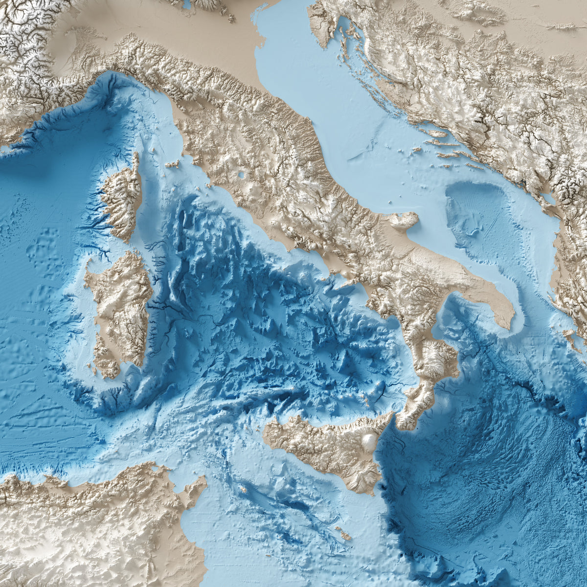 Mediterranean Sea Shaded Relief Map – Visual Wall Maps Studio