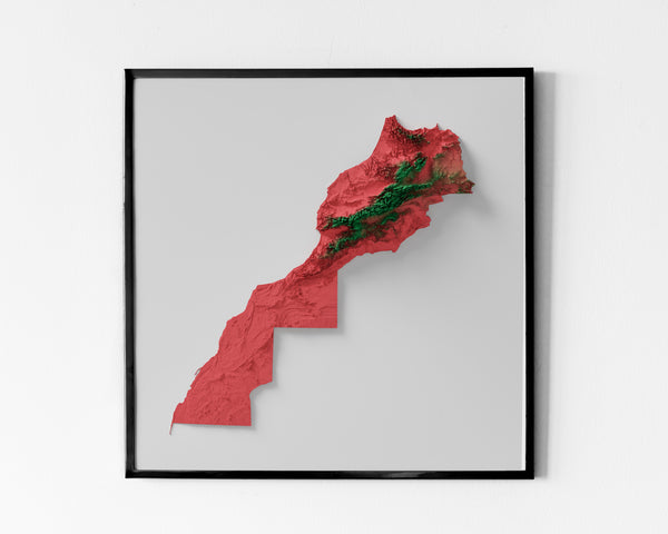 Morocco Shaded Relief Colourized (Flag Colours)