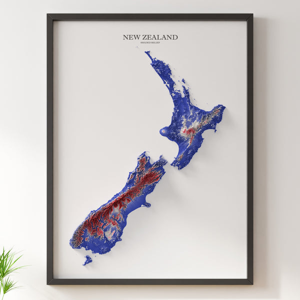 New Zealand Shaded Relief Colourized (Official Colours)