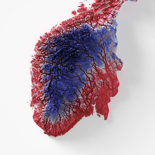 Norway Shaded Relief Colourized (Flag Colours)