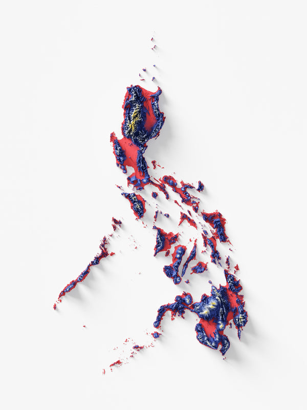 The Philippines Shaded Relief - Flag Colours