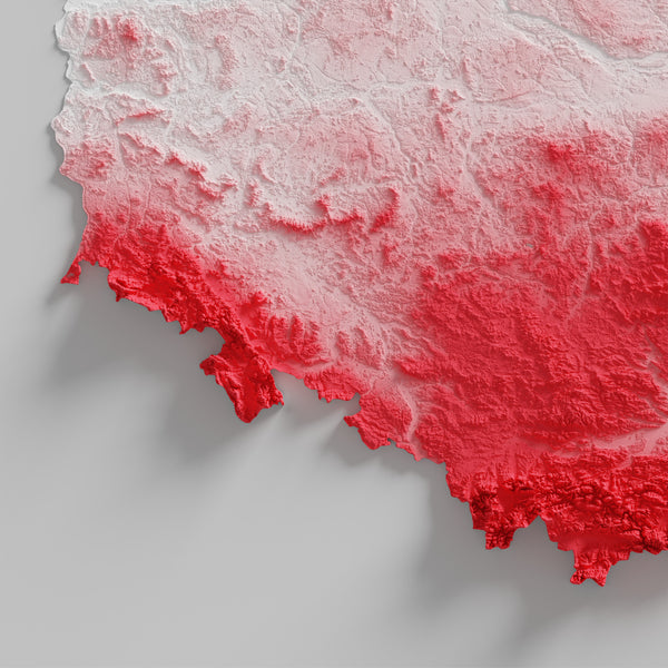 Poland Shaded Relief Colourized (Flag Colours)