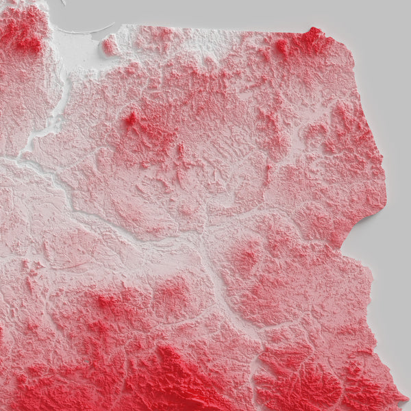 Poland Shaded Relief Colourized (Flag Colours)