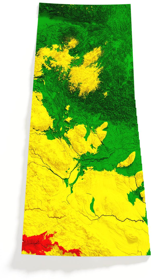 Saskatchewan Shaded Relief Colourized (Provincial Colours)