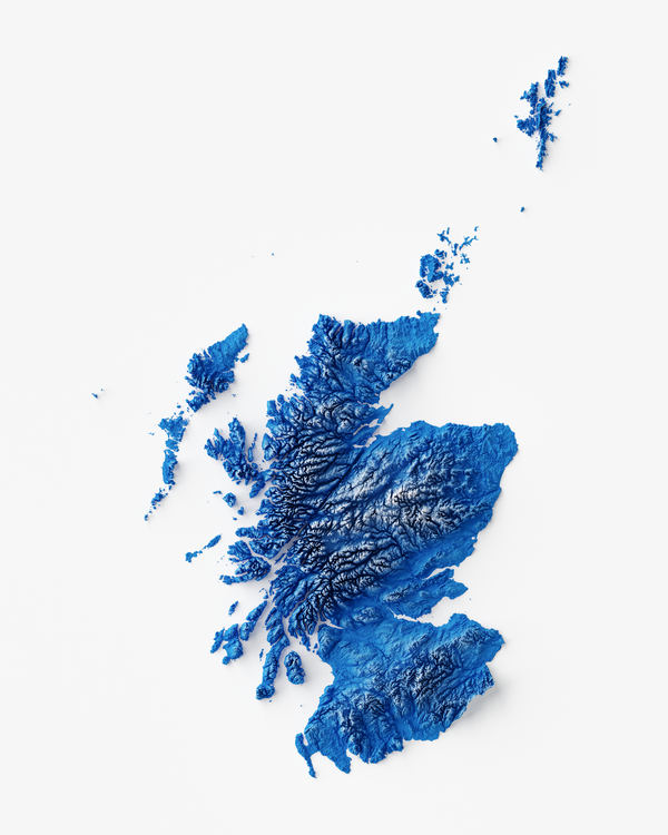 Scotland Shaded Relief Colourized (Flag Colours)