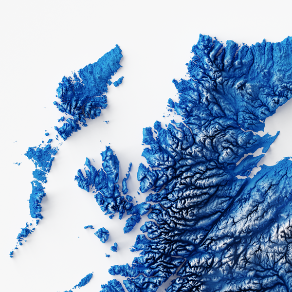 Scotland Shaded Relief Colourized (Flag Colours)