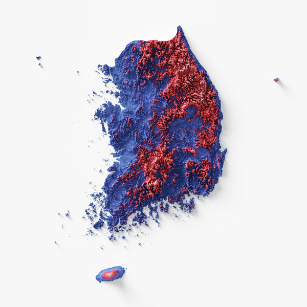 South Korea Shaded Relief - Flag Colours