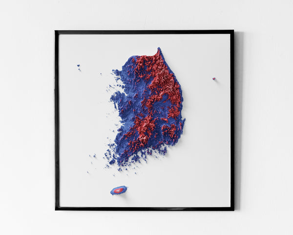 South Korea Shaded Relief - Flag Colours