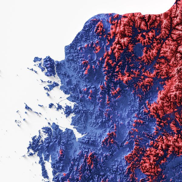 South Korea Shaded Relief - Flag Colours