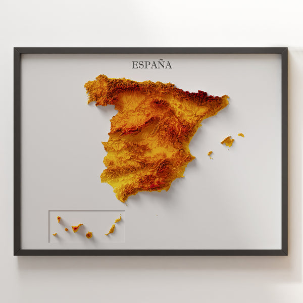 Spain Shaded Relief Colourized (Official Colours) - Yellow Variation