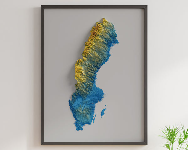 Sweden Shaded Relief Colourized (Flag Colours)