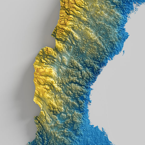 Sweden Shaded Relief Colourized (Flag Colours)