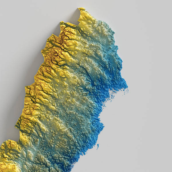 Sweden Shaded Relief Colourized (Flag Colours)