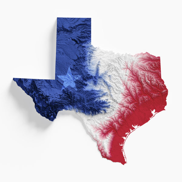 Texas Shaded Relief Colorized (State Flag Colors)