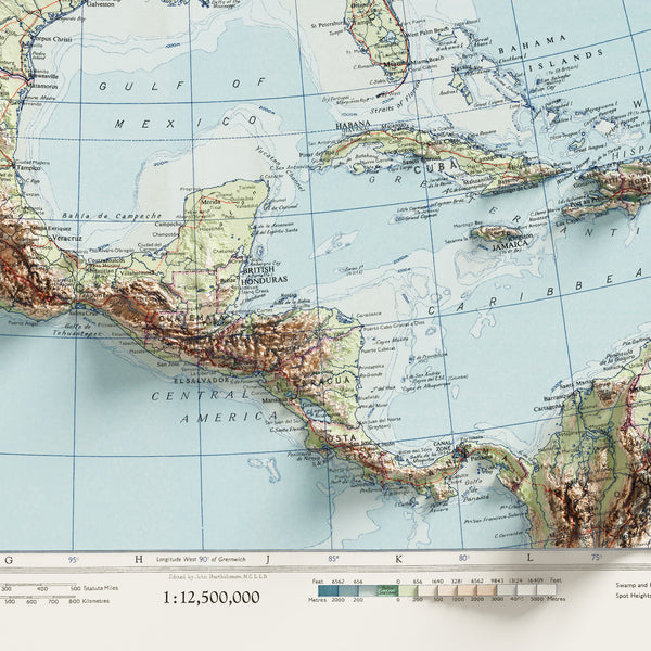 Topographic Map of U.S.A., Mexico and Central America