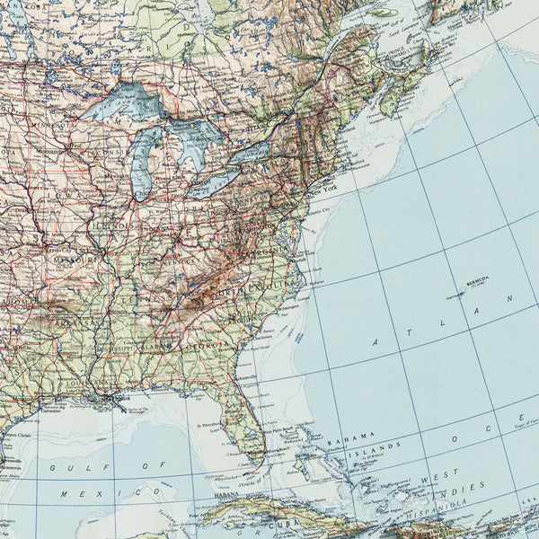 Topographic Map of U.S.A., Mexico and Central America