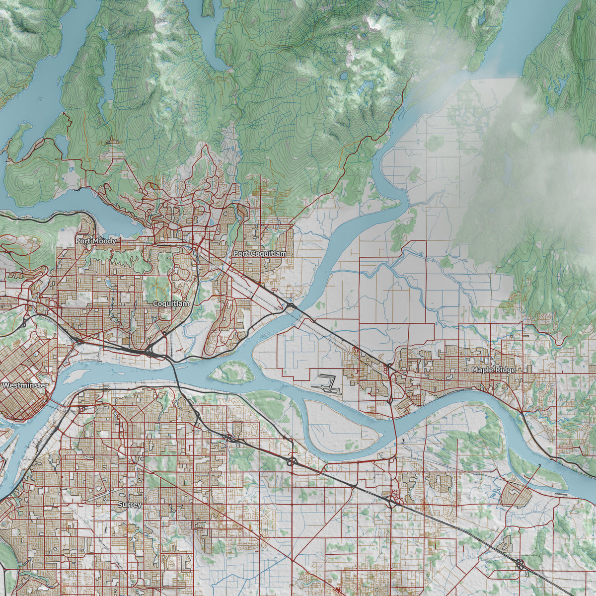 Vancouver Topographic Map Visual Wall Maps Studio