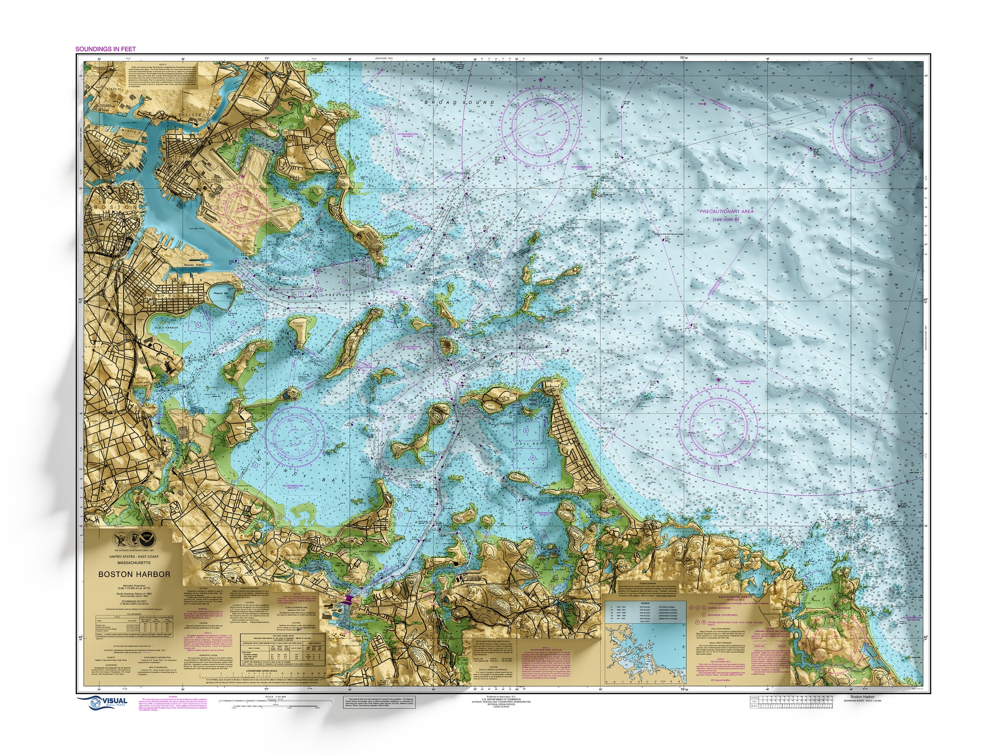 Boston Harbor Nautical Chart Visual Wall Maps Studio