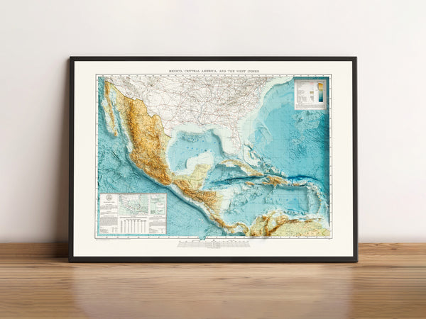 Mexico and Central America Vintage Topographic Map