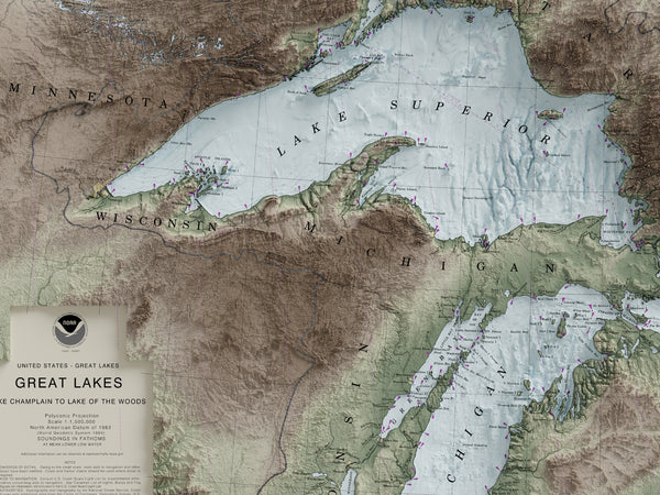 Great Lakes Topographic Map