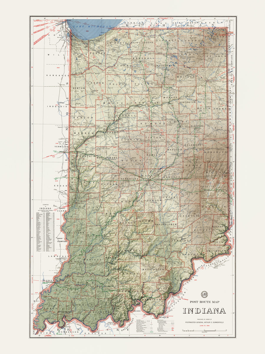 Indiana Vintage Topographic Map – Visual Wall Maps Studio