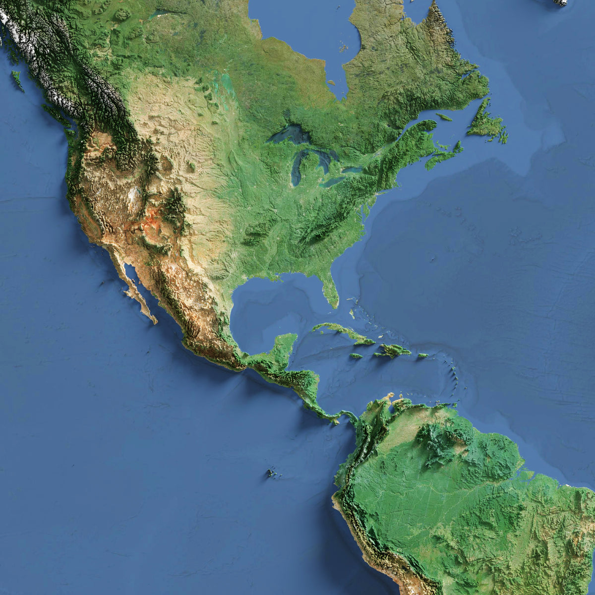 Processed Maps World Imagery Shaded Relief w/o Oceanfloor – Visual Wall Maps Studio