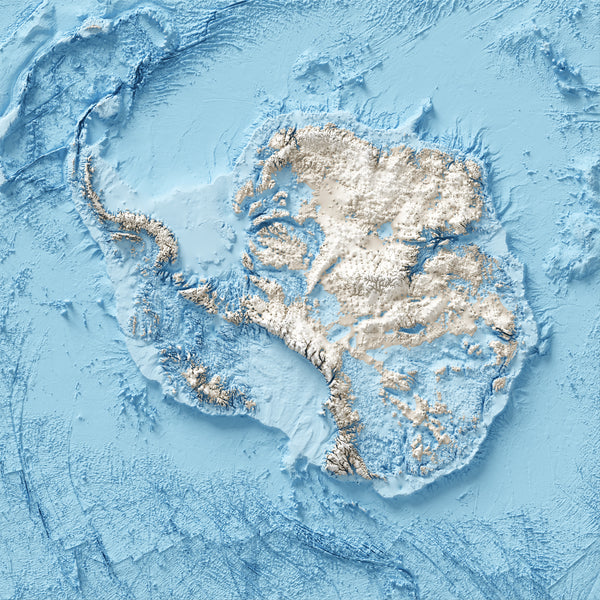 Antarctica Shaded Relief Map - With Ice Removed