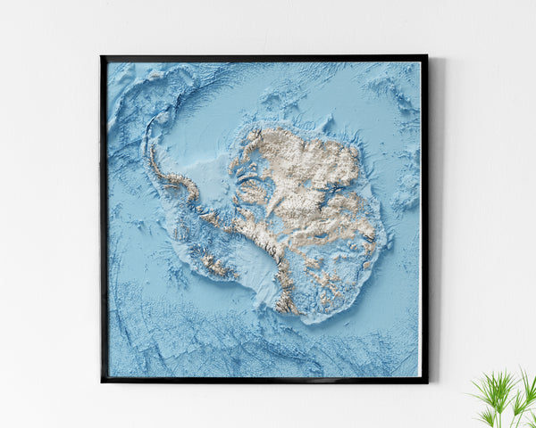 Antarctica Shaded Relief Map - With Ice Removed