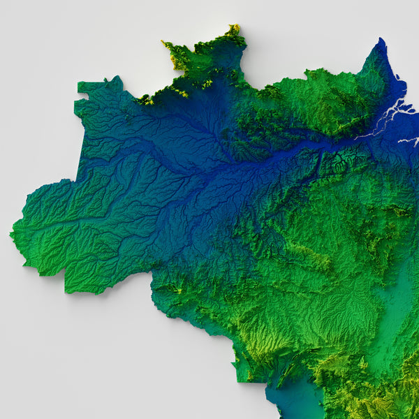 Brazil Shaded Relief Colourized (Flag Colours)
