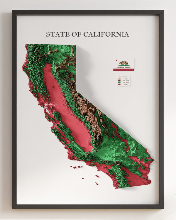 California Shaded Relief (State Flag Colors)