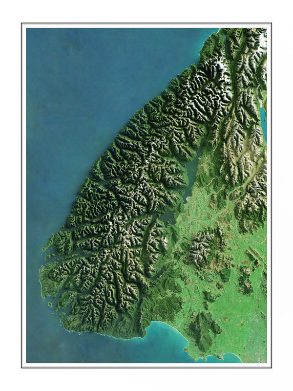 Fiordland, New Zealand Imagery Shaded Relief