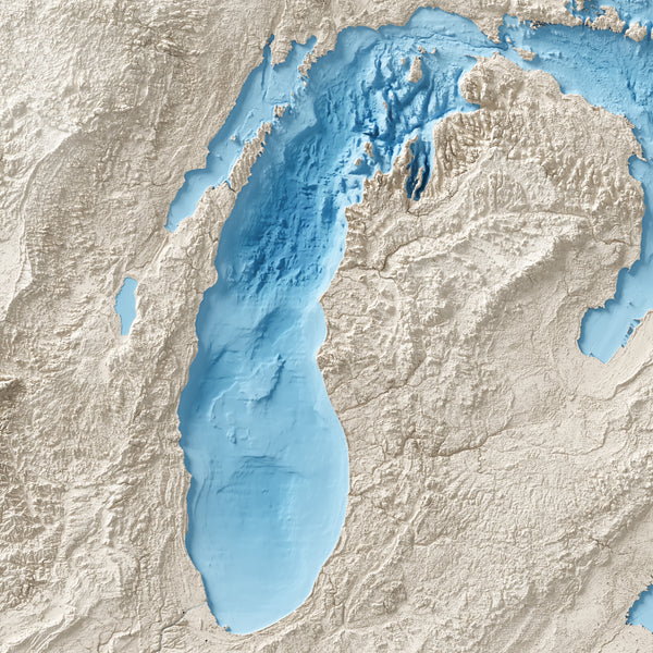 Great Lakes Shaded Relief Bathymetry Map