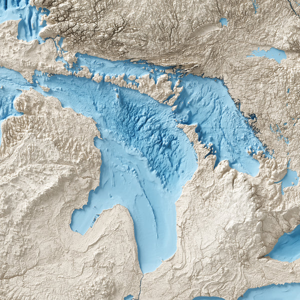 Great Lakes Shaded Relief Bathymetry Map